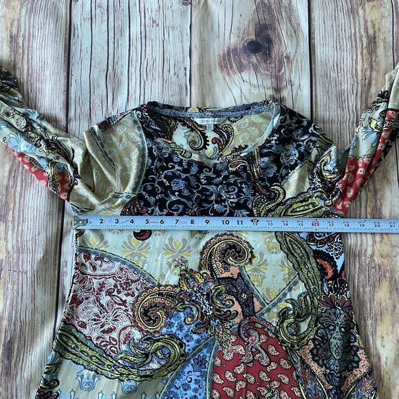 John Mark Top Womens XS boho Paisley Artsy Funky Hippie Blouse Stretch - Picture 10 of 11